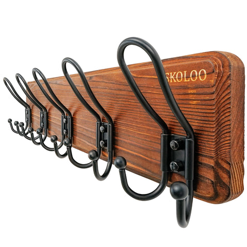 SKOLOO sturdy coat rack wall mount with 5 triple hangers keeps bags organized and accessible.