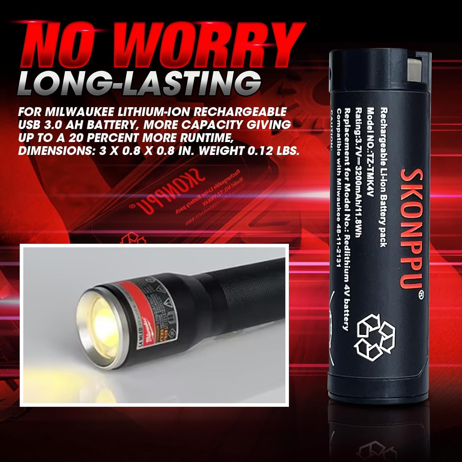 SKONPPU 3200mAh lithium ion cell boosts capacity for longer sessions