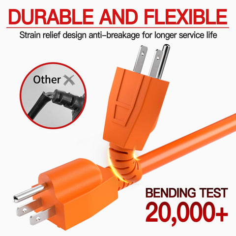 Skrizcable orange cord withstands outdoor conditions with visibility and resilience.