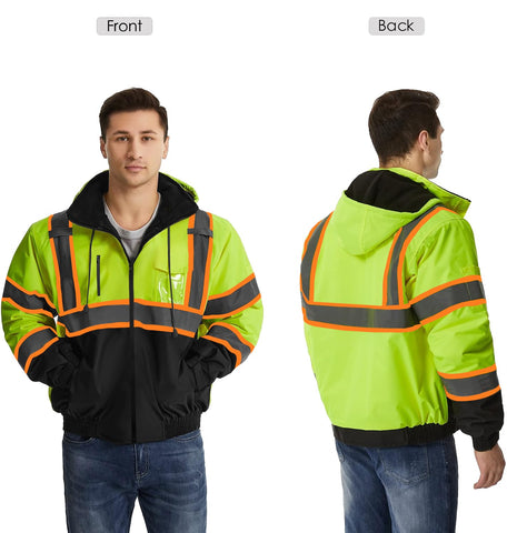 SKSAFETY high-visibility jacket back view showing color contrast