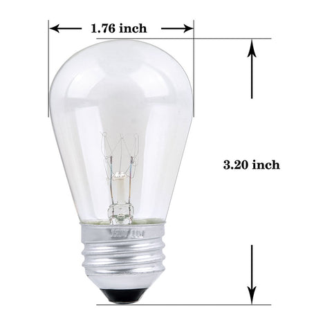Skullis S14 clear glass bulbs for universal E26 bases and easy replacement.