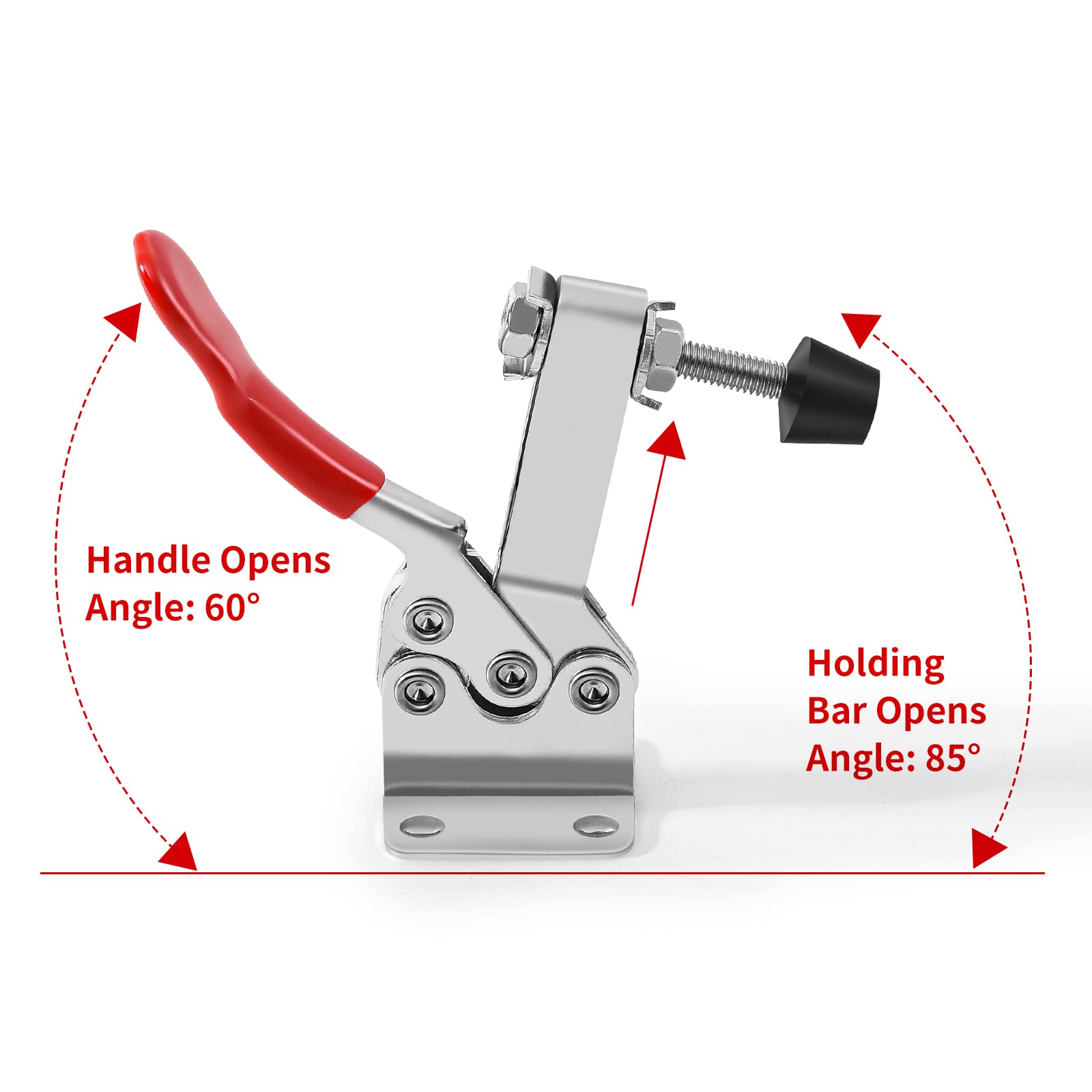 Antislip red vinyl handle provides secure grip during clamp use