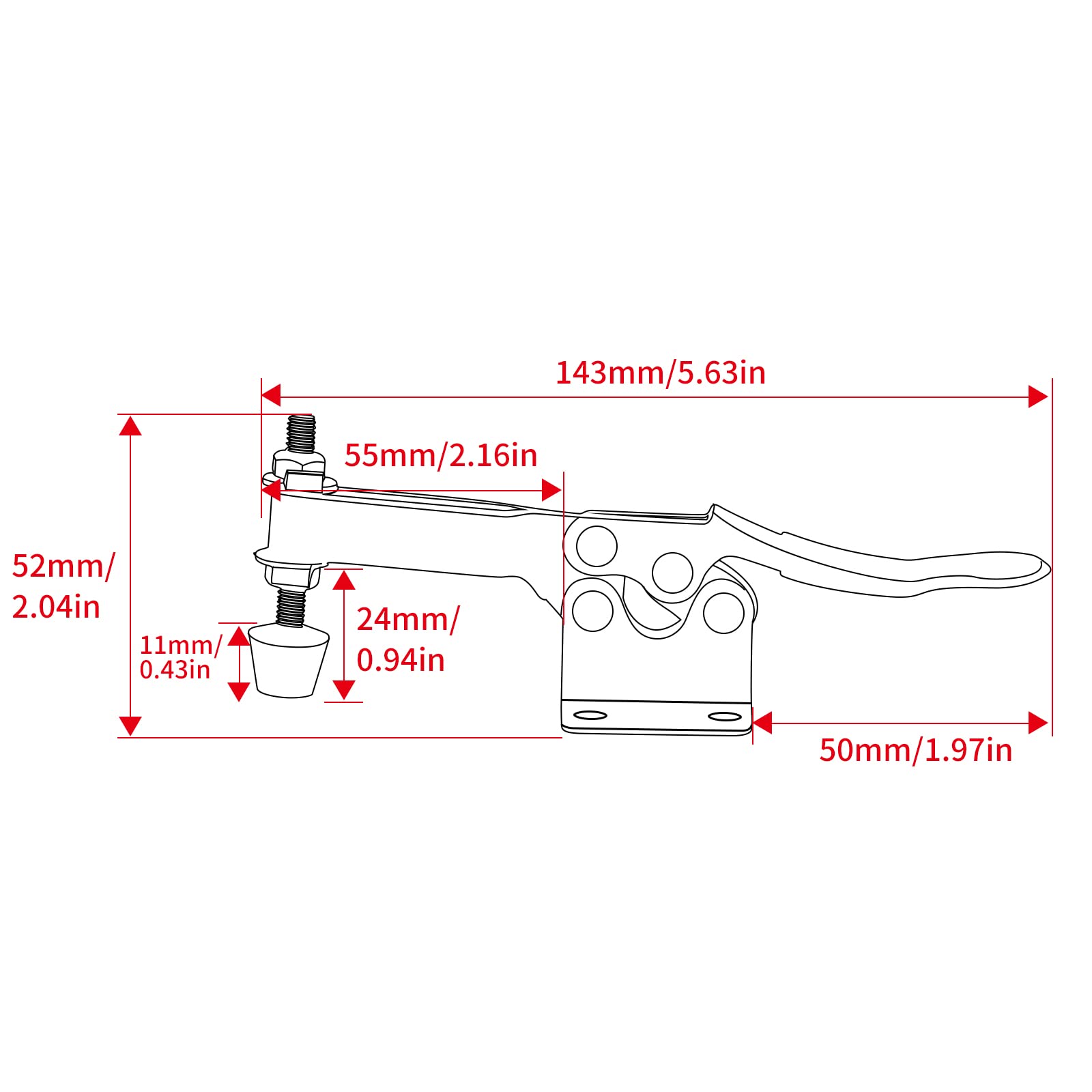 Cam-over clamp shown in vertical mounting position for precise fixtures