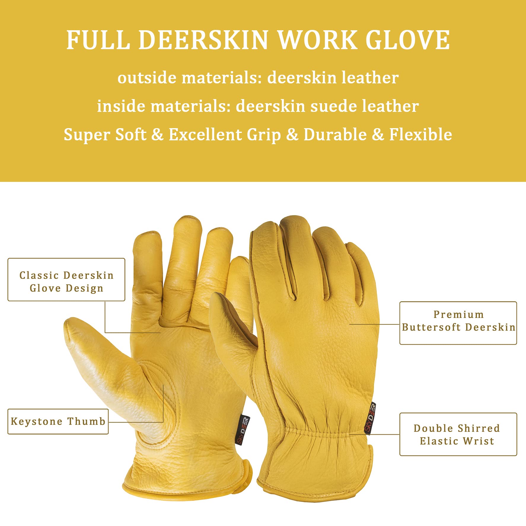 SKYDEER deerskin gloves feature ergonomic-design for precise grip.