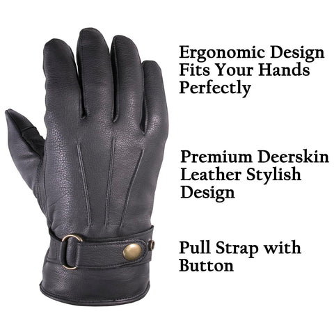 SKYDEER deerskin gloves with thermal jersey lining for soft warmth and moisture control.
