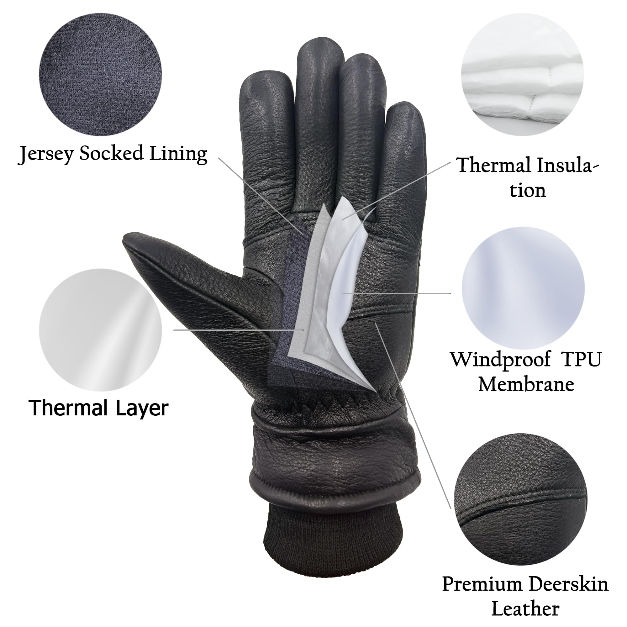 Skydeer deerskin gloves warm TR2 lining conveys comfortable warmth in cold conditions.