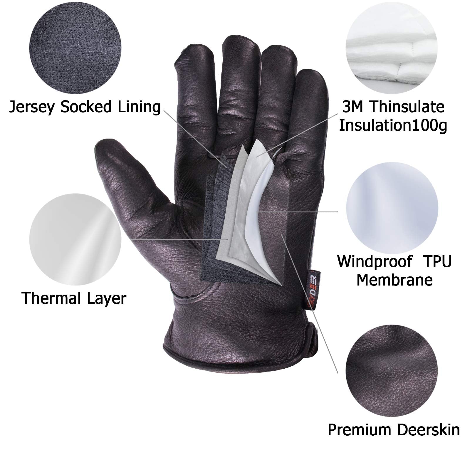 SKYDEER hi-performance gloves interior view highlighting warm Thinsulate insulation and soft lining