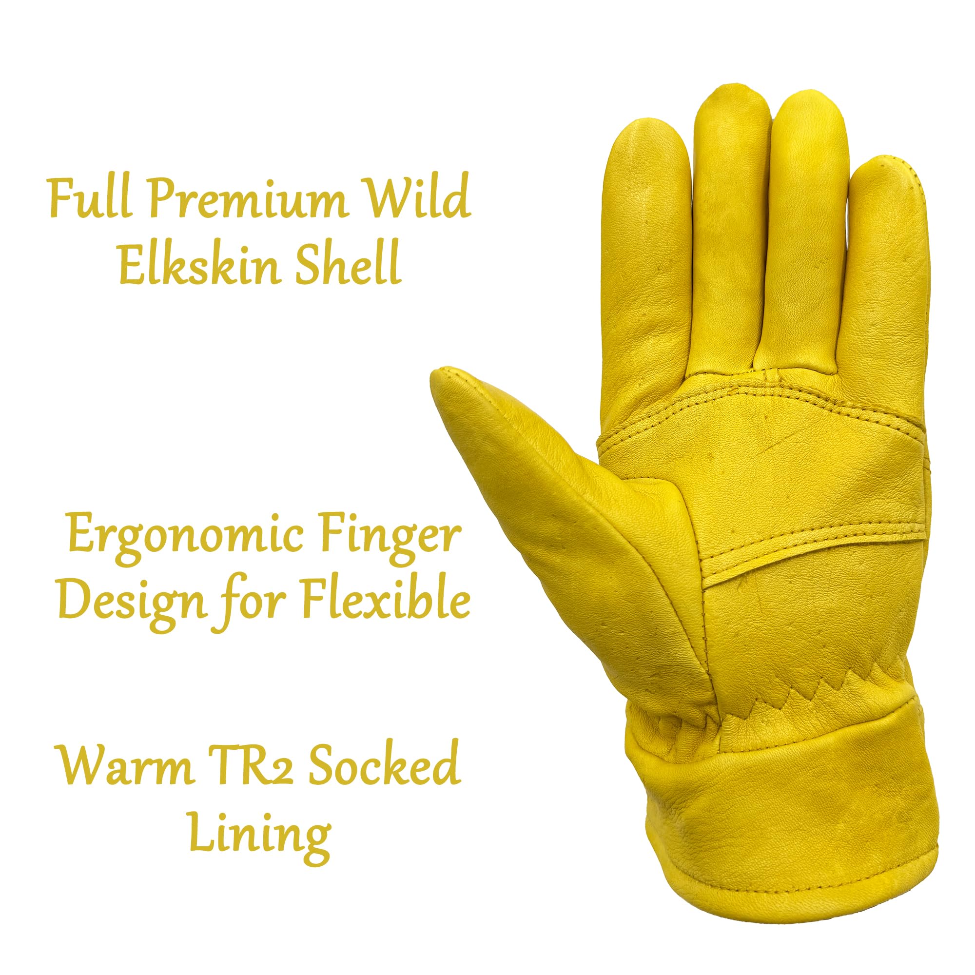 Skydeer premium wild elkskin gloves packaging display with two pairs.