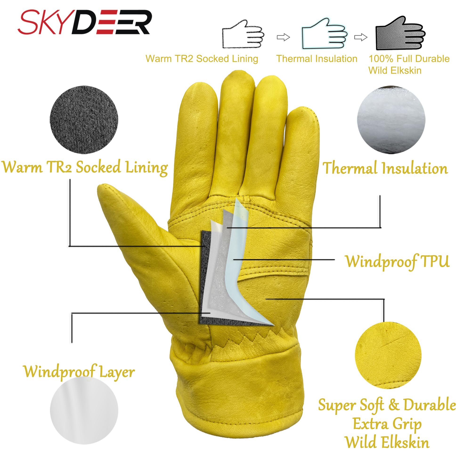 Skydeer premium wild elkskin gloves side grip highlighting secure handling.