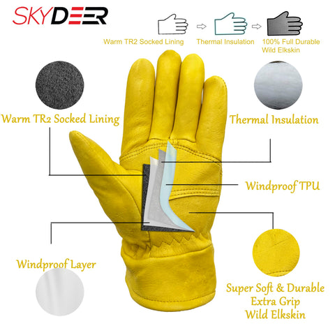 Skydeer premium wild elkskin gloves side grip highlighting secure handling.