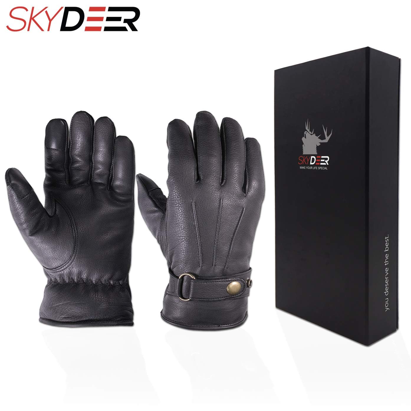 SKYDEER winter-driving gloves with double shirred wrist to block cold wind.