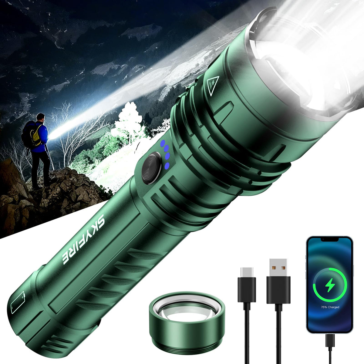 SKYFIRE 1376 with ignition lens ignites tinder quickly for camping.