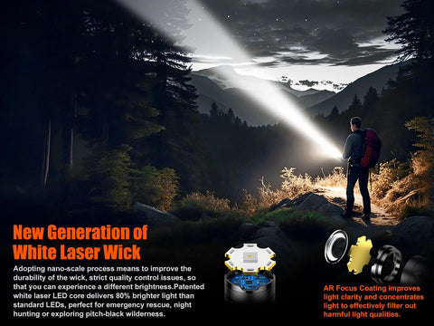 Skyfire 1376 ultra-bright beam illuminating dark terrain.