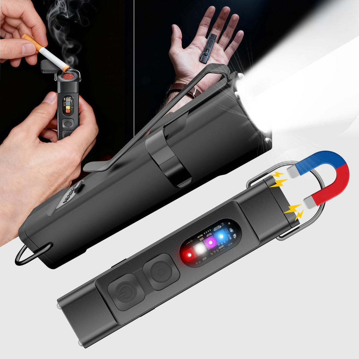 SKYFIRE 2Pack EDC flashlight with magnetic base for hands-free illumination.