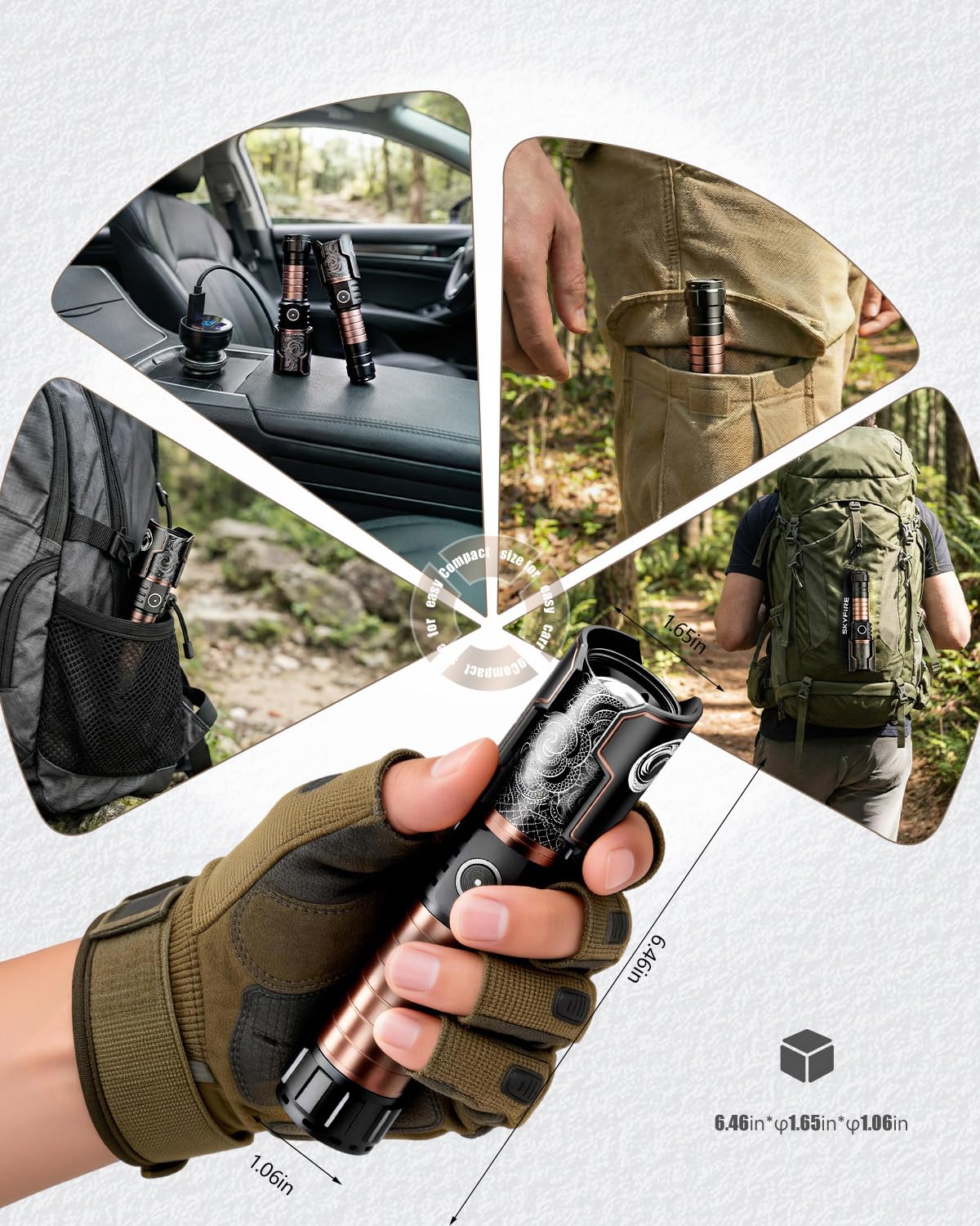 SKYFIRE ignition-lens close-up enabling emergency fire-starting during outdoor adventures.