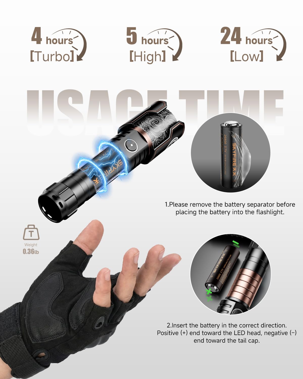 SKYFIRE IPX6 rating and rugged, water-resistant construction for outdoors.