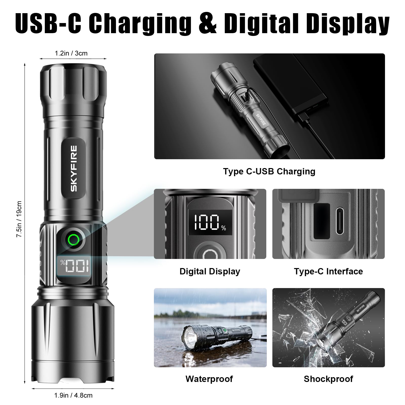 SKYFIRE LED flashlight blue lens signaling or mood lighting