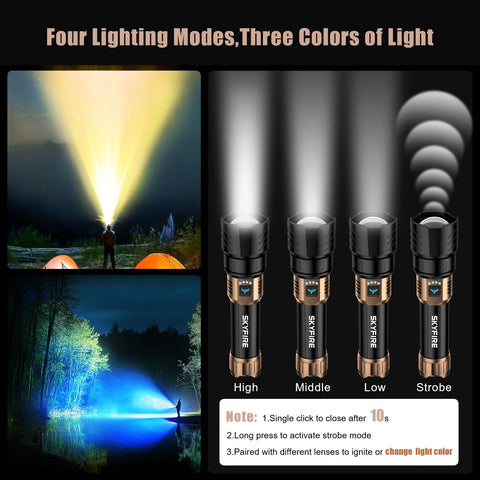 SKYFIRE blue lens creates cool-toned night illumination.