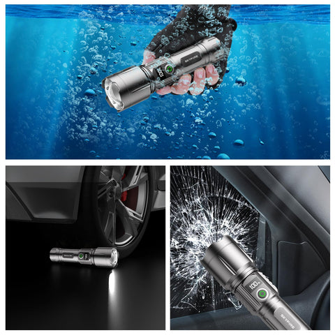 SKYFIRE LED flashlight in use during camping and outdoor tasks