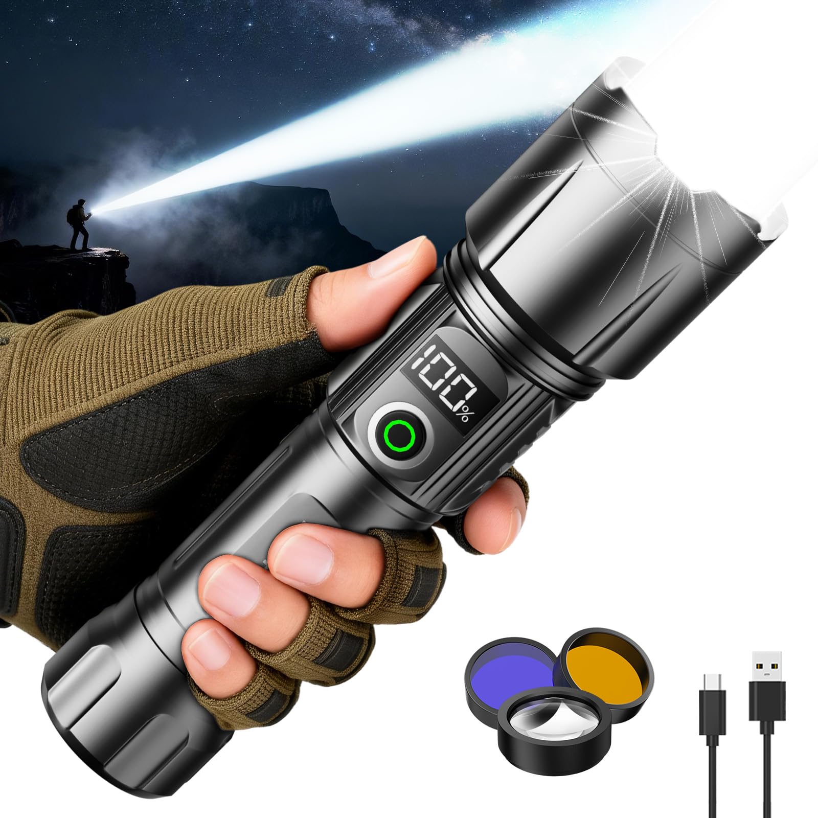 SKYFIRE LED flashlight front view for rugged outdoor use