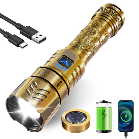 SkyFIRE LED flashlight with ignition lens for outdoor fire-starting and bright illumination