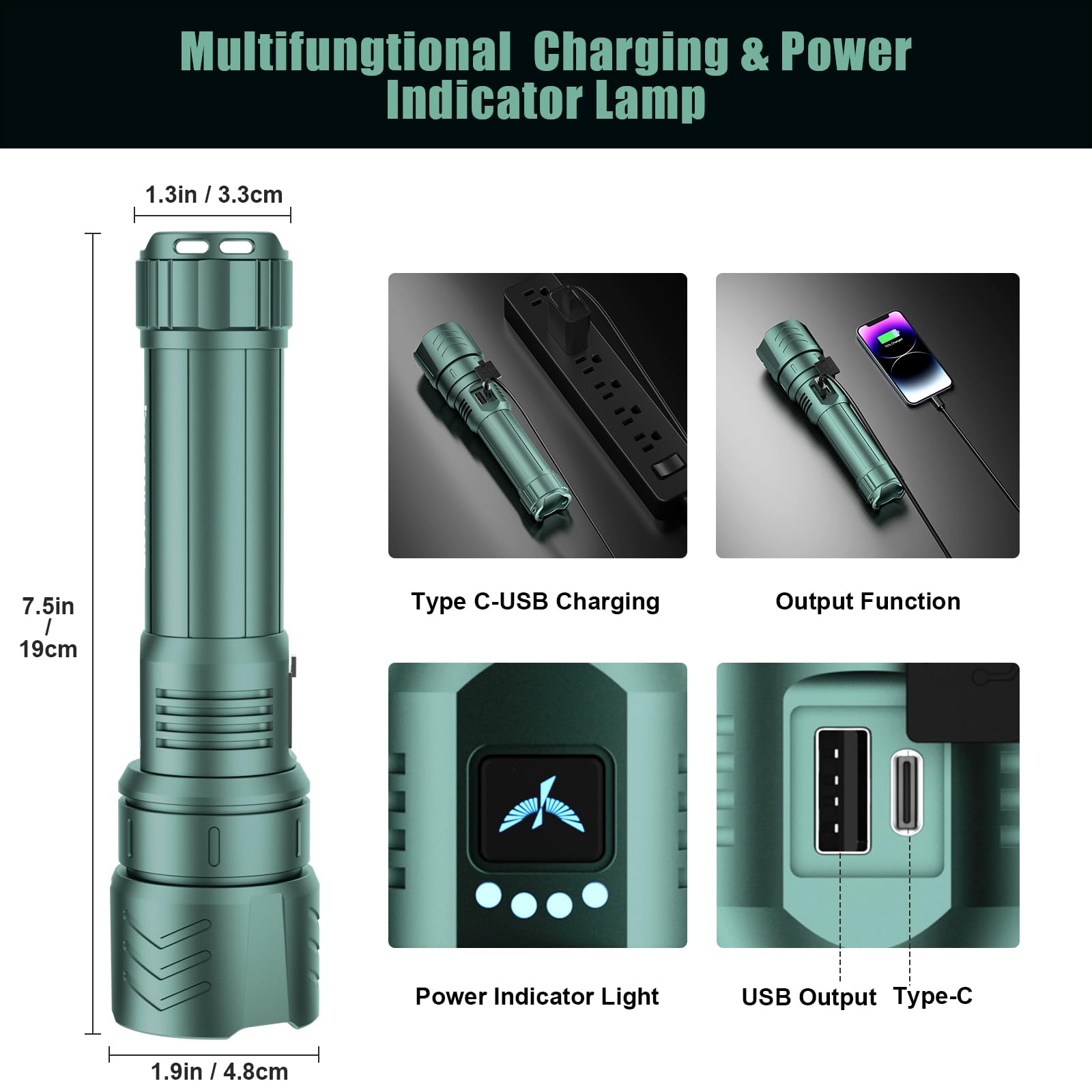 SKYFIRE flashlight with zoomable focus for versatile spot or flood lighting