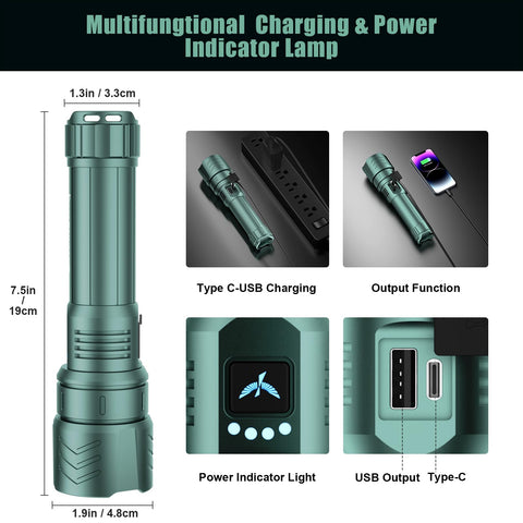 SKYFIRE flashlight with zoomable focus for versatile spot or flood lighting