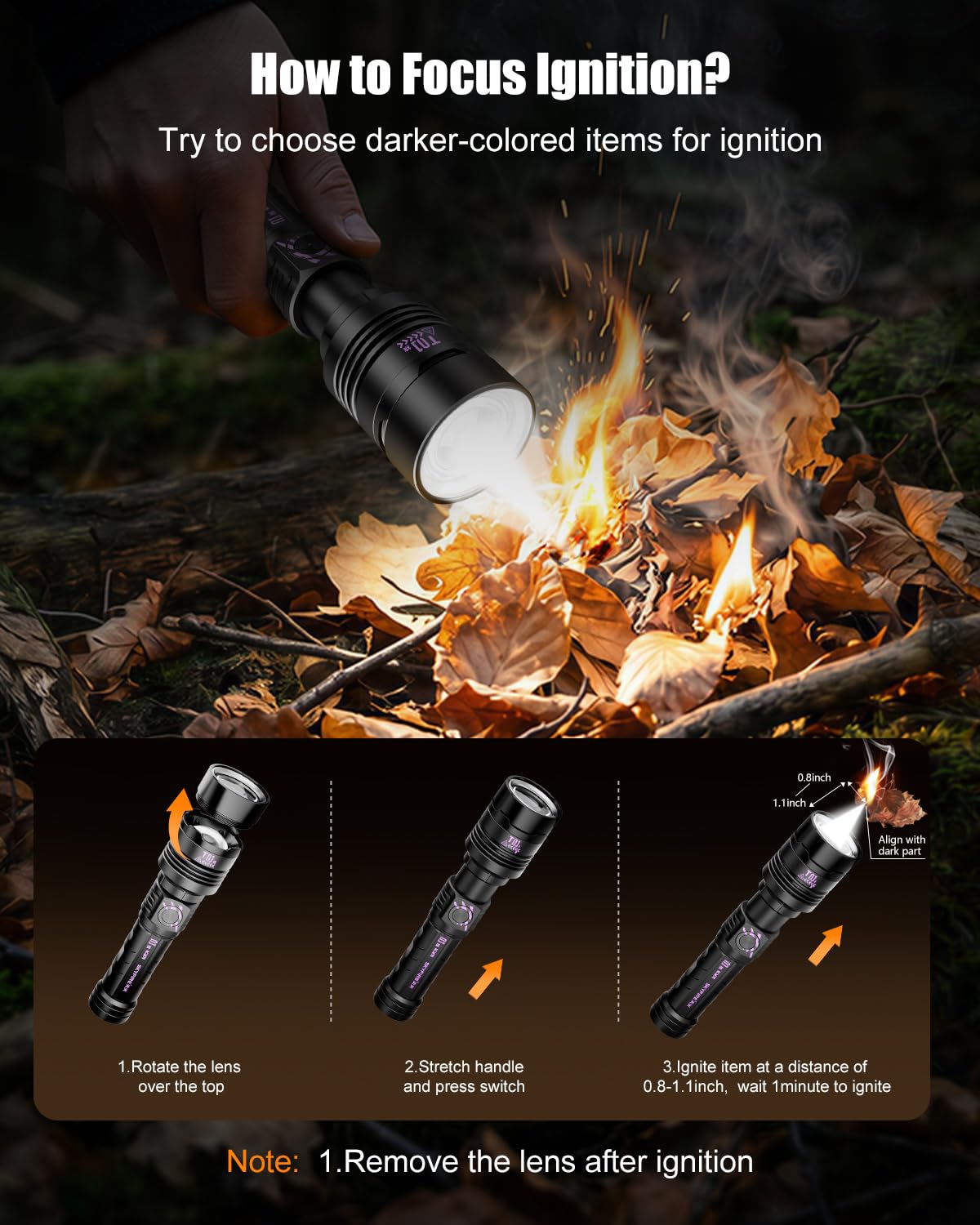 SKYFIRE flashlight showing spotlight and floodlight versatility for night use