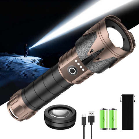 SKYFIRE rechargeable flashlight with ignition lens for reliable outdoor lighting.