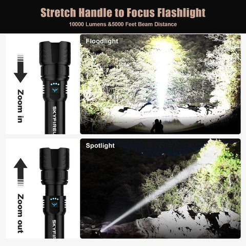 SkyFIRE flashlight side view highlights ergonomic grip and rugged build.