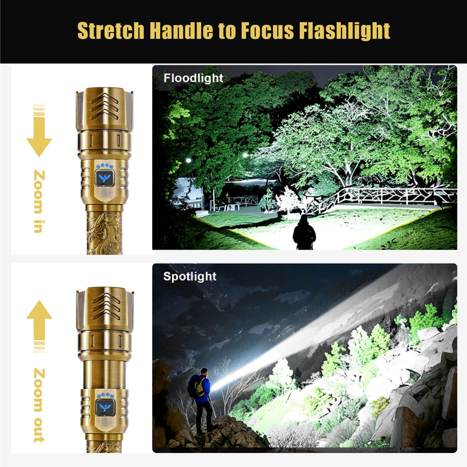 SkyFIRE rechargeable flashlight with USB-C charging for easy top-ups on the go