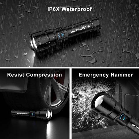 SkyFIRE waterproof design highlights reliable performance in wet conditions.