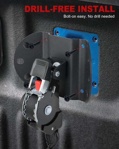 Tangle-free self-retracting design keeps your truck bed organized