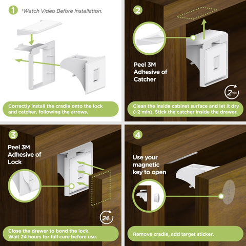 Lock through wood up to two inches for sturdy cabinet protection