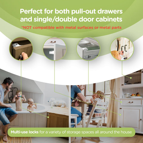 Nursery or kitchen cabinet secured by Skyla Homes for family safety