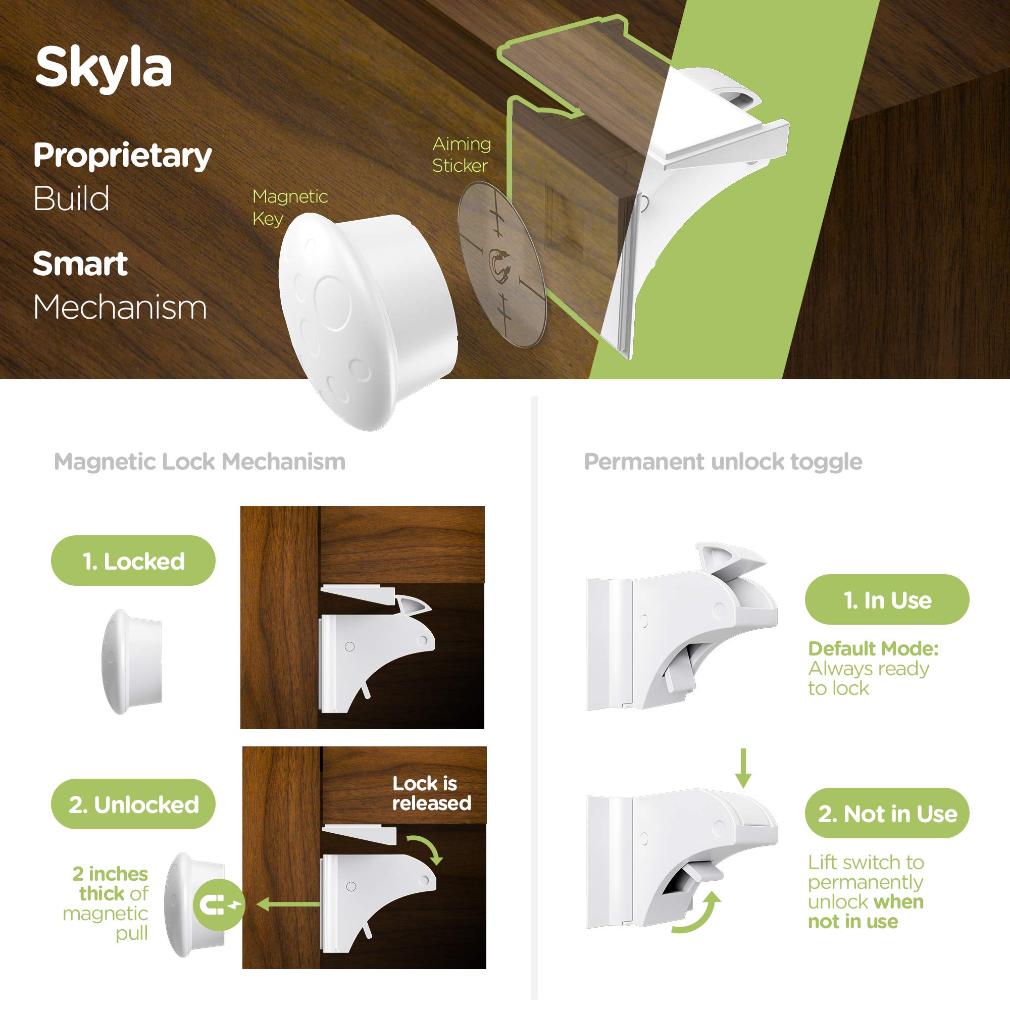 Wood surface friendly Skyla Homes locks prevent cabinet openings