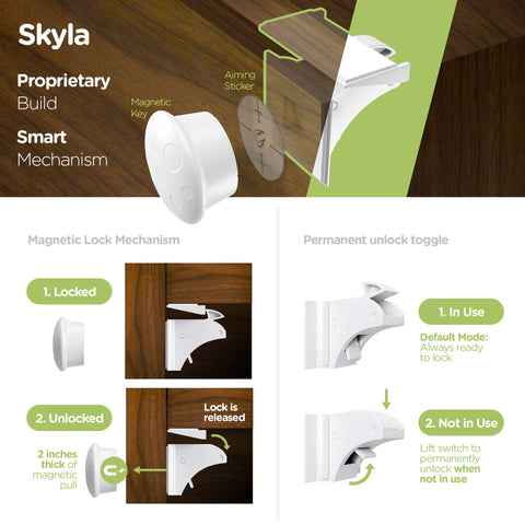 Wood surface friendly Skyla Homes locks prevent cabinet openings