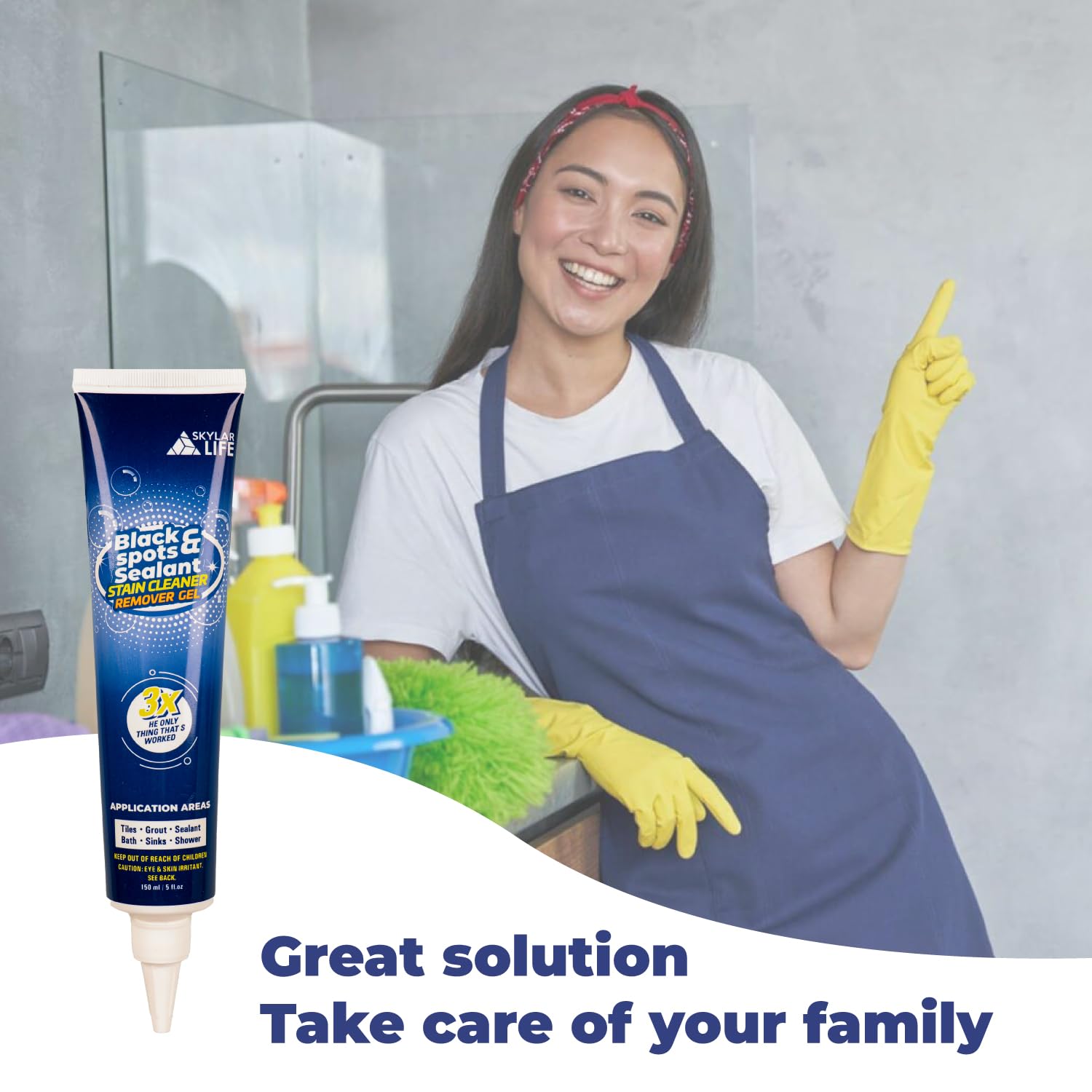 SKYLAR LIFE 2-pack grout stain whitener in-use on tiles for easier maintenance