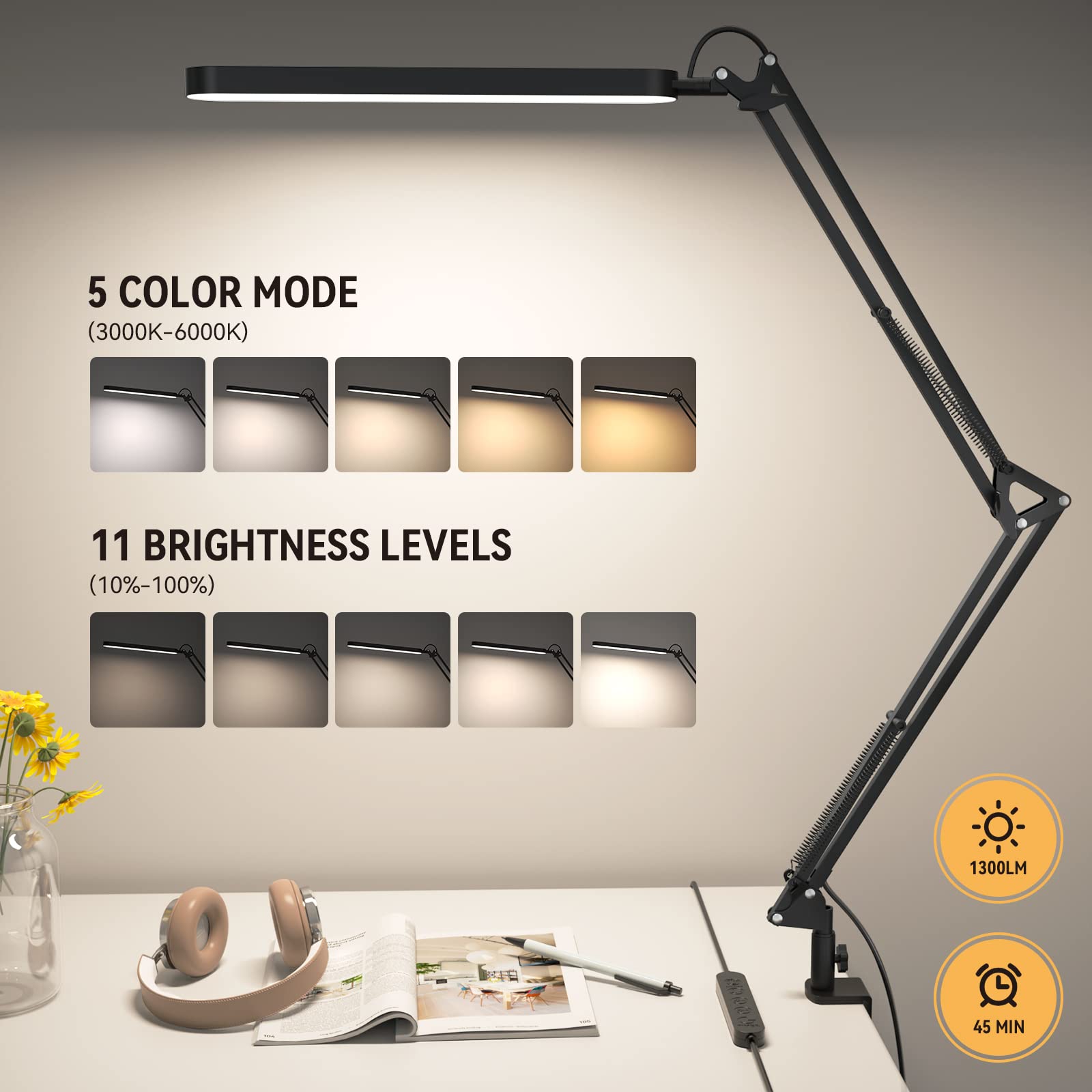 SKYLEO desk lamp adjustable arm for precise desk lighting.