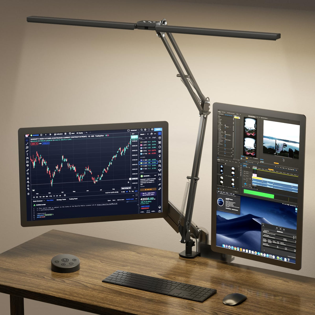 SKYLEO LED desk lamp with clamp shows quick installation for a tidy home office setup