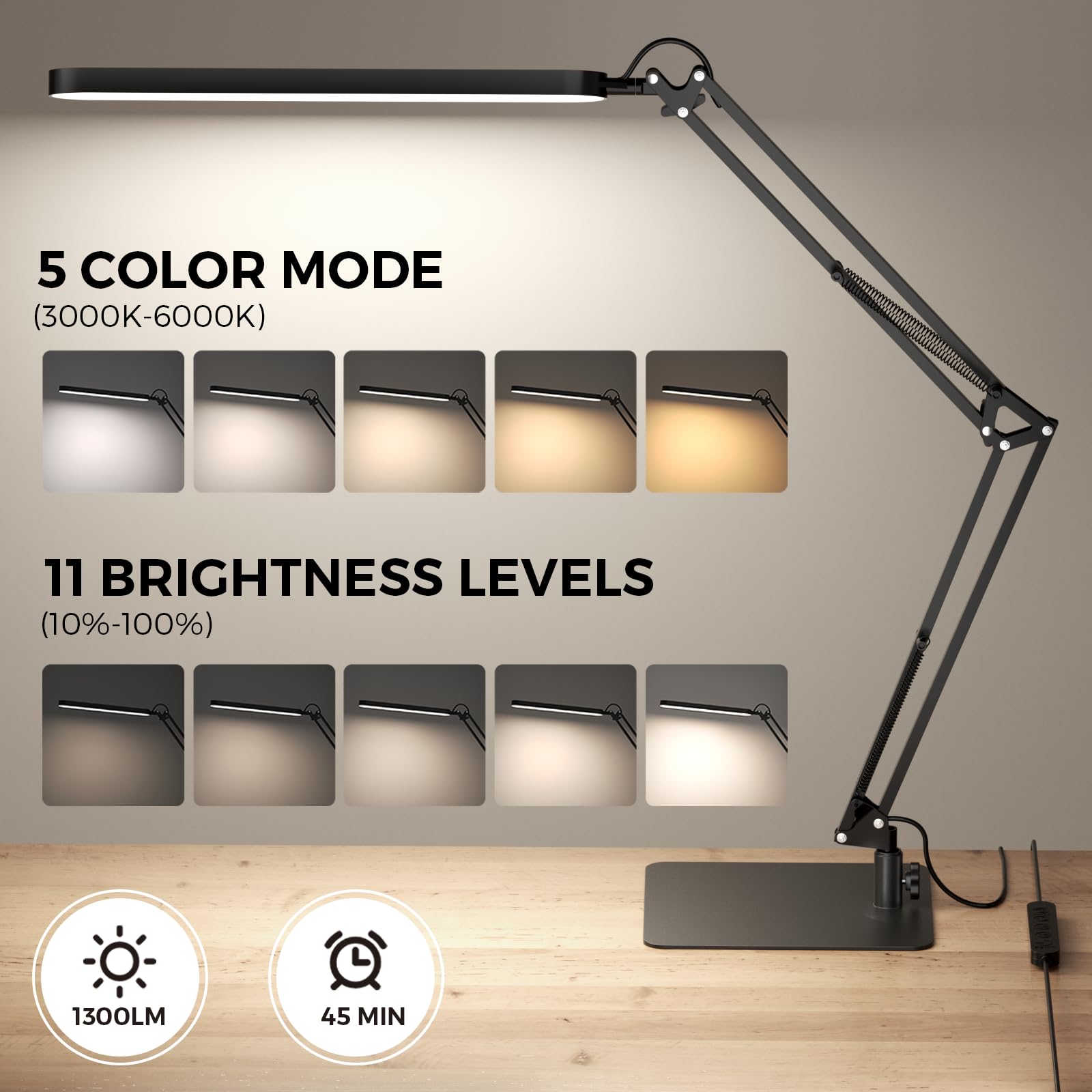 SKYLEO desk lamp swing-arm extended for precise light direction