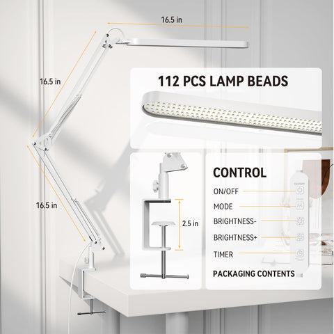 Rotating head and tilt prevent glare while you work.
