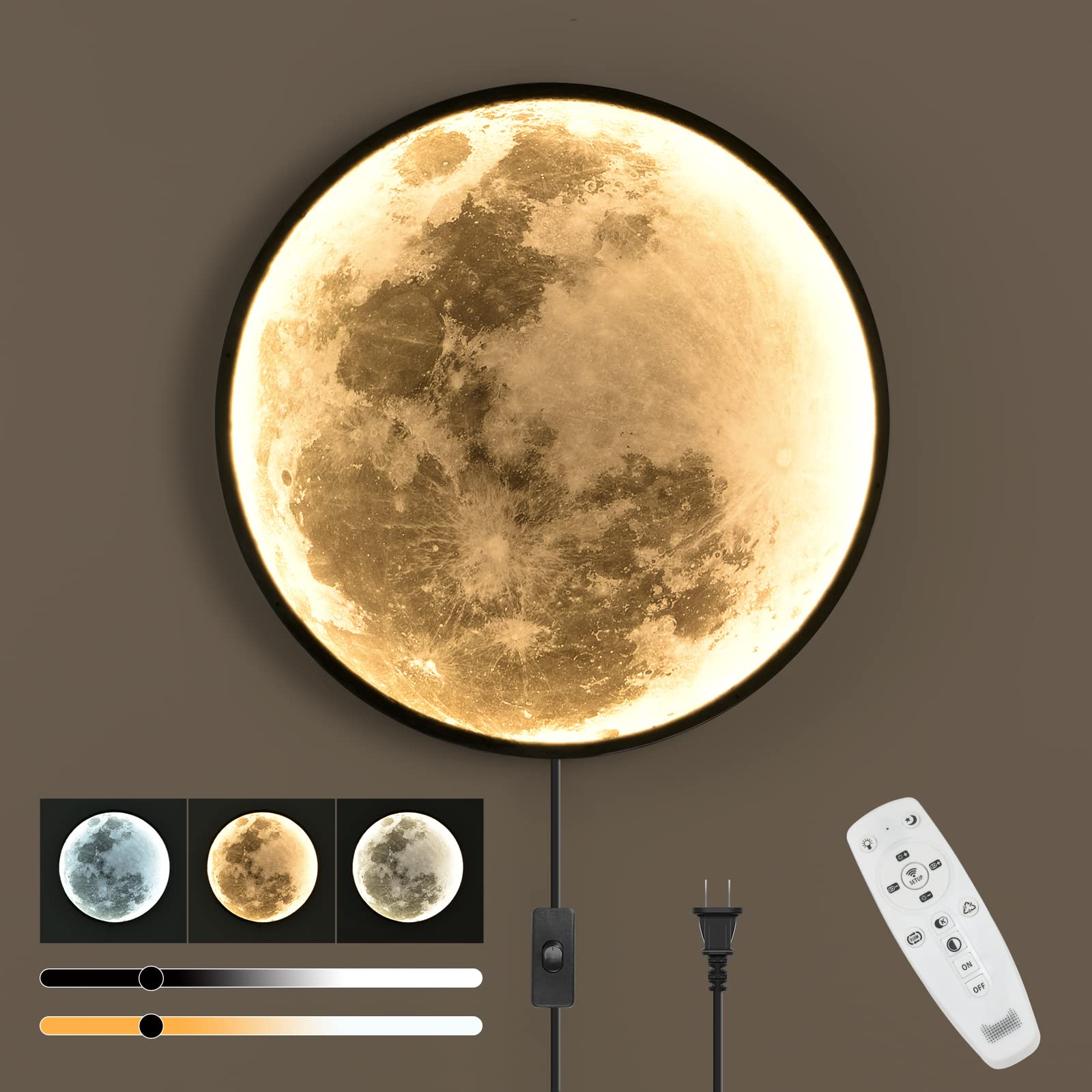 Skylumate QIYIMEILUX moon wall sconce glowing softly for ambient living room lighting.