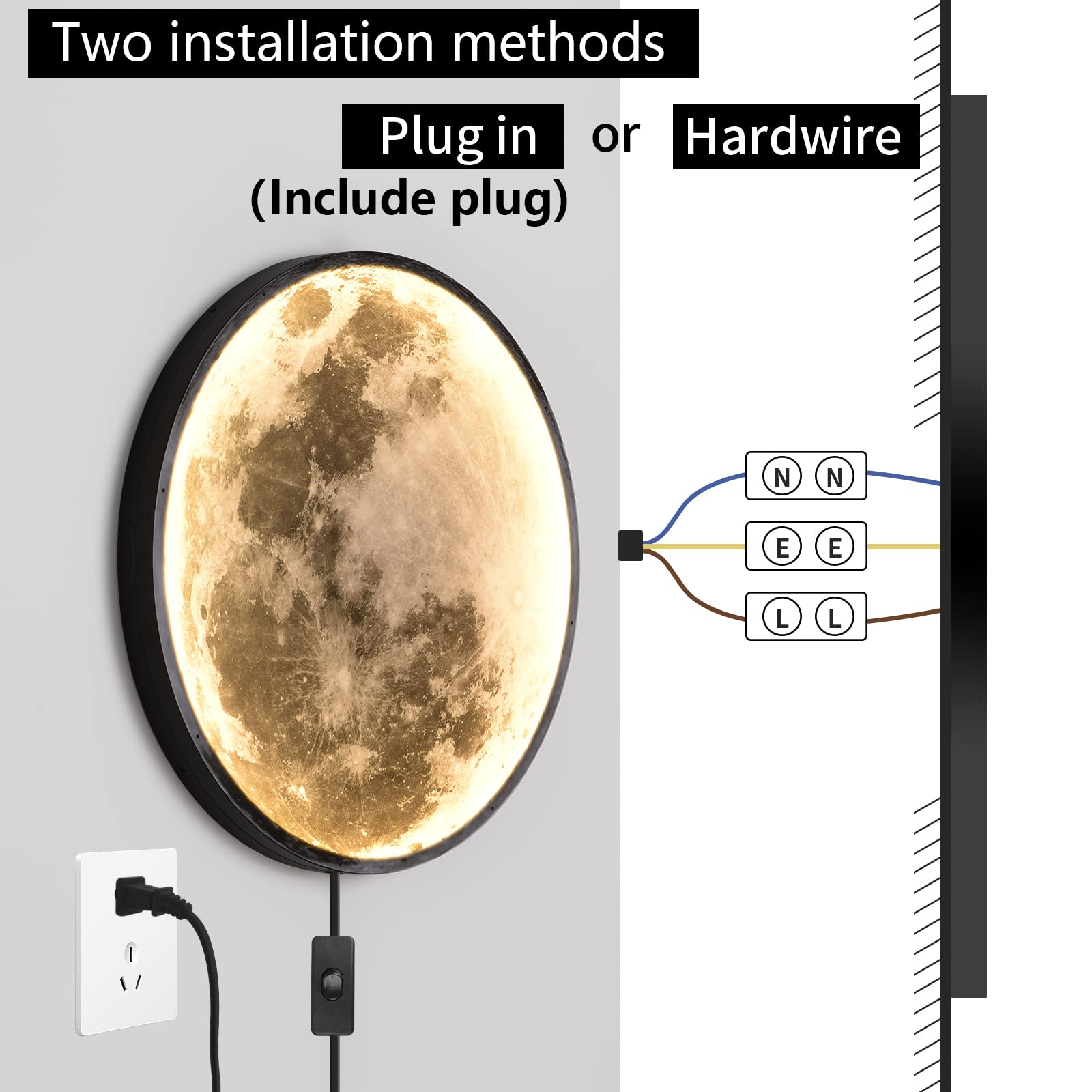 6ft plug-in cord enables flexible placement of Skylumate QIYIMEILUX sconce.
