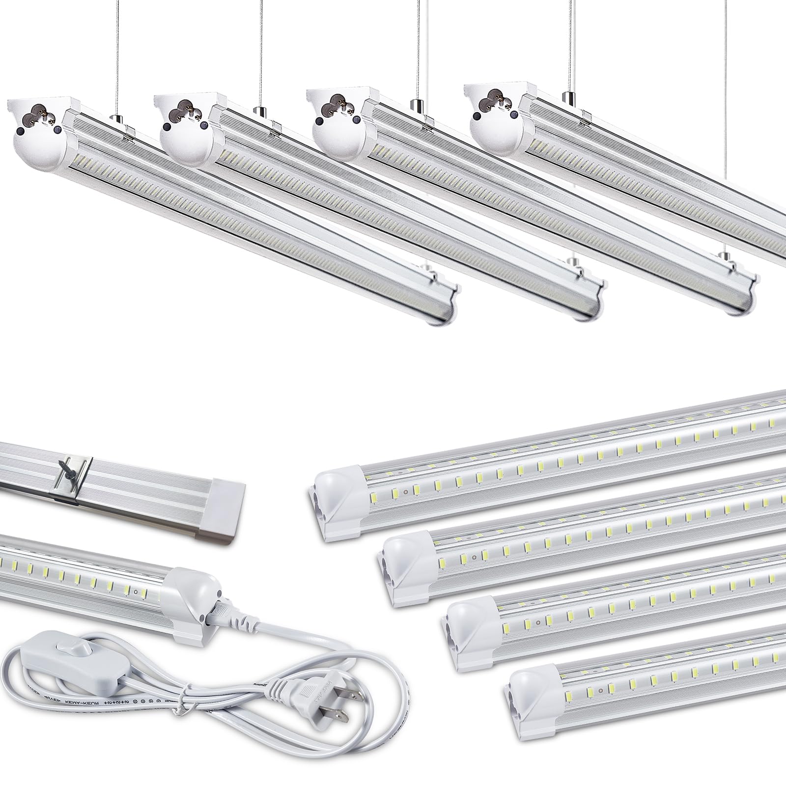Skymoatled 8Pack 8ft LED shop light ready for garage use, bright coverage
