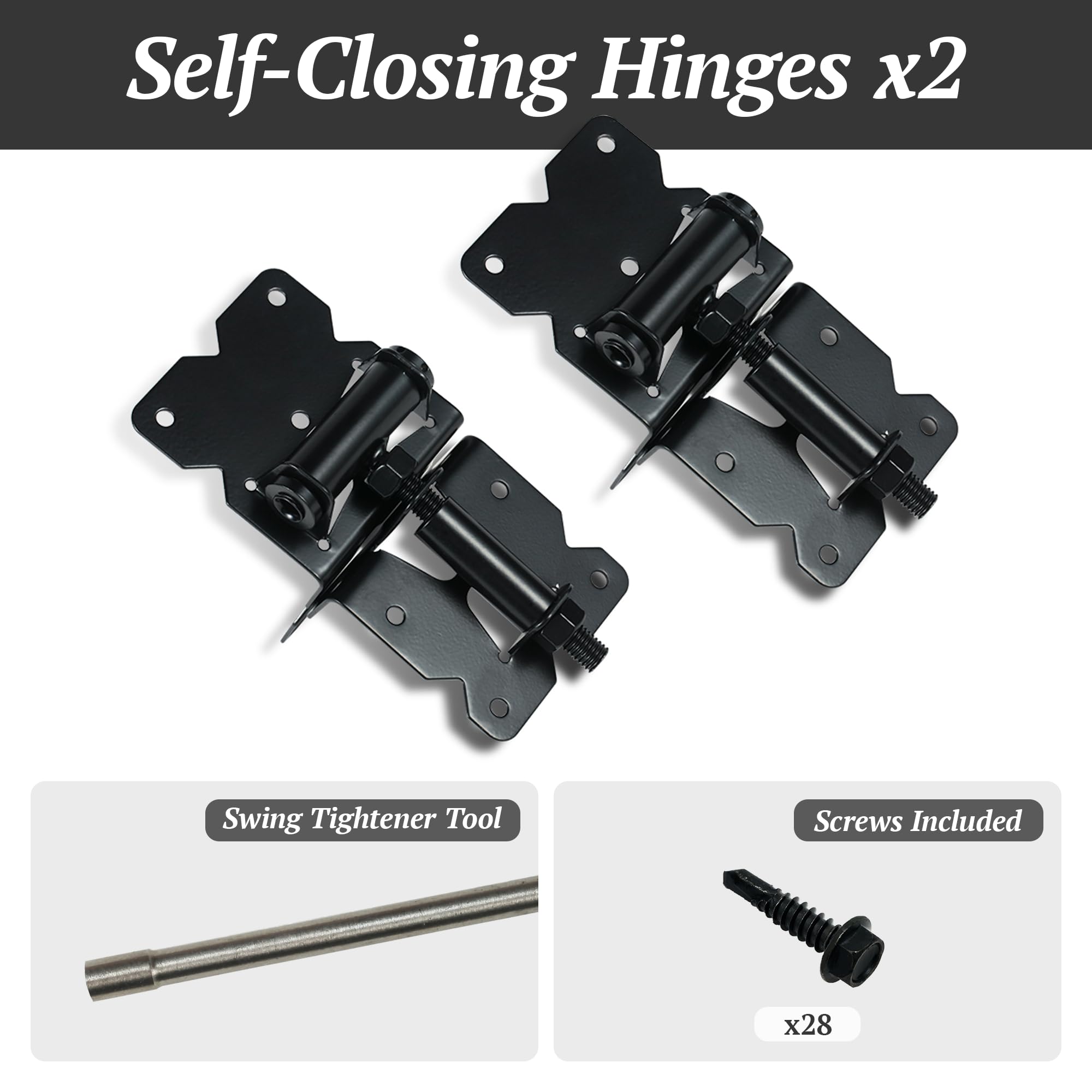 SKYSEN black powder coated hinge for wood and vinyl fences.