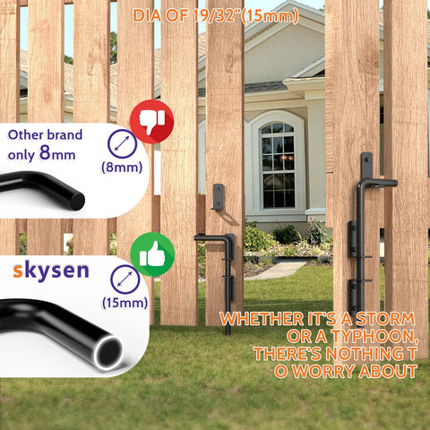 SKYSEN drop rod and stopper mounted for easy gate locking.