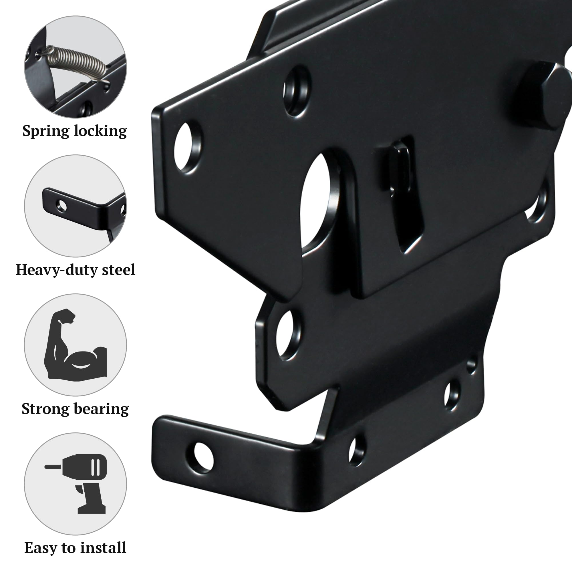 SKYSEN latch shown on wood fence post demonstrating post-mount compatibility