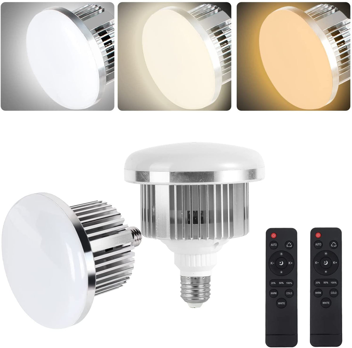 Skytex 2Pack 85W LED bulbs for softbox lighting in studio photography, versatile color temperatures.