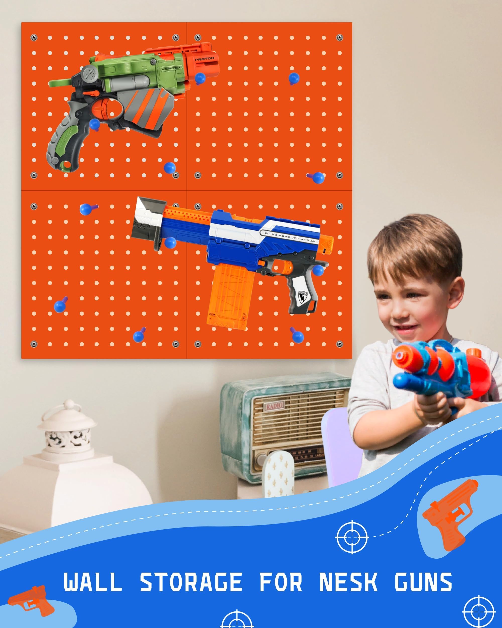 Complete pegboard set with 20 pegs and 2 cm ball for secure placement.